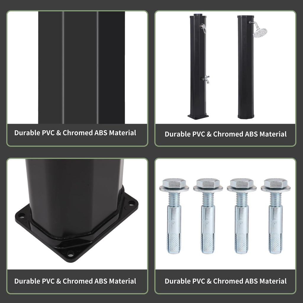 9.3 Gallon Solar Heated Outdoor Shower, 7.2FT Height, 360°Rotating Rainfall + 6FT Handheld Shower + Foot Faucet, Freestanding Black Poolside Shower with Hot & Cold Water Adjustment