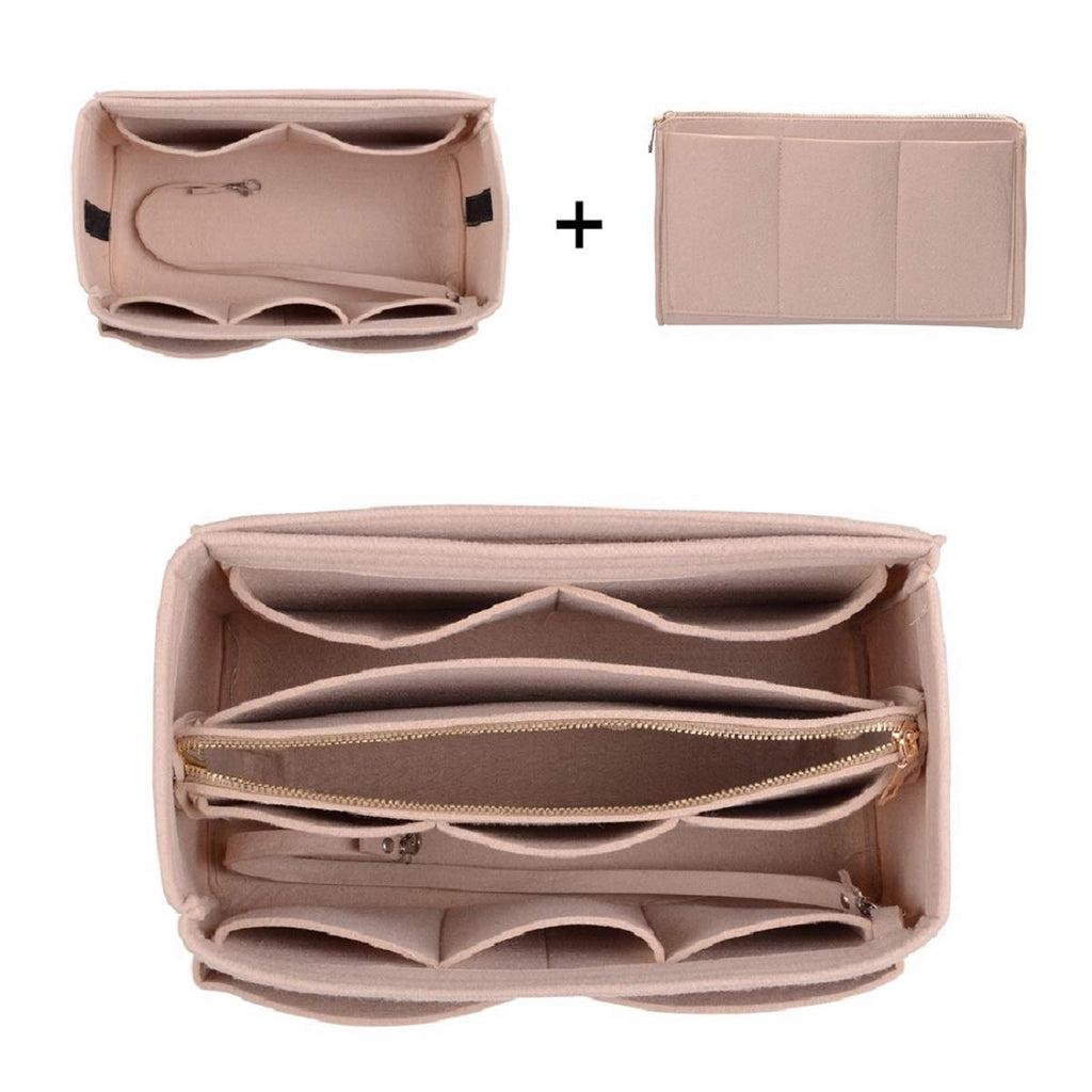 Purse Organizer Insert, Felt Bag Organizer with Metal Zipper, Handbag & Tote Shaper, For Speedy Neverfull Tote, 7 Sizes(Medium, Beige)