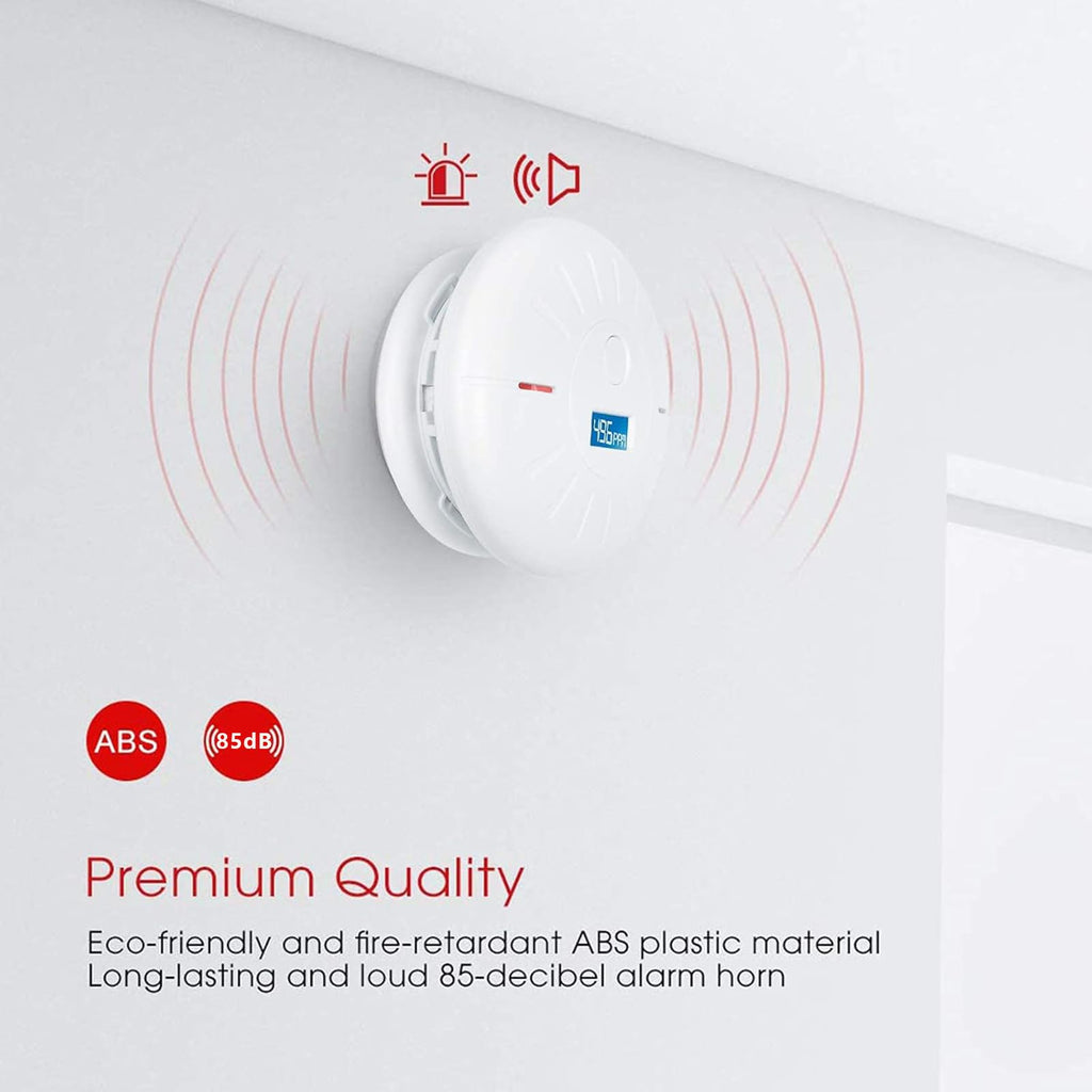 2 Pack 10 Year Battery Operated Smoke and Carbon Monoxide Detector, Portable Fire Co Alarm for Home and Kitchen (White)