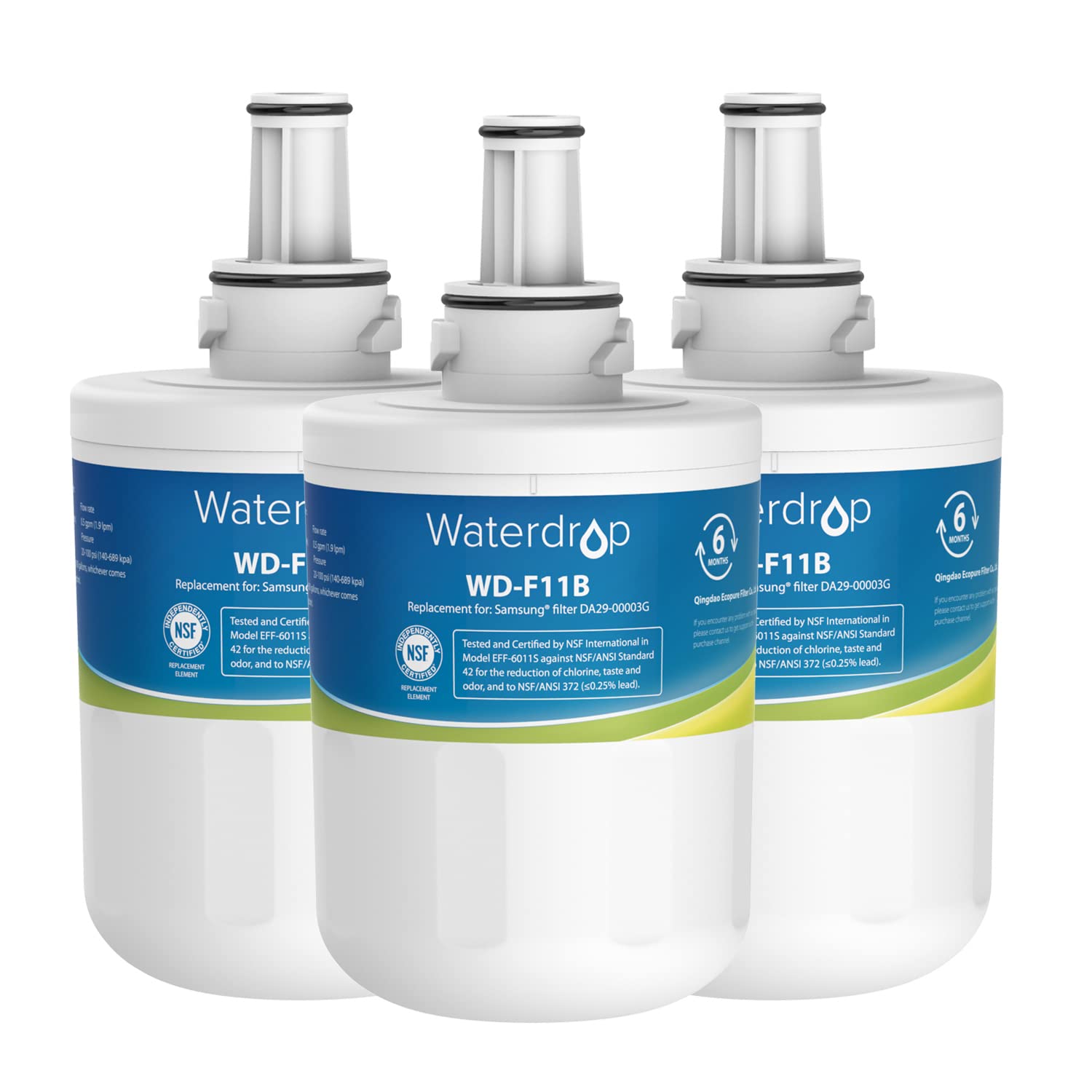 Waterdrop DA29-00003G Refrigerator Water Filter, Replacement for Samsung® DA29-00003G, DA29-00003B, DA29-00003A, Aqua-Pure Plus, HAFCU1, RFG237AARS, FMS-1, RS22HDHPNSR, RSG257AARS, WSS-1, 3 Filters