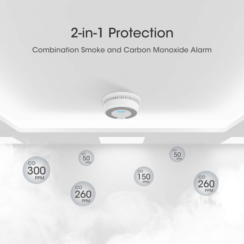 X-Sense 10-Year Battery Combination Smoke Carbon Monoxide Alarm Detector with Large LCD Display, Standalone Model, 5-Pack