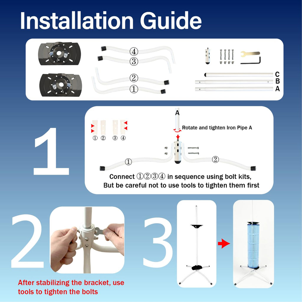 Ulinlo pouly Pool Filter Cleaner Stand Kit with Smooth Bearing, Rotatable Washing Tool for 3", 4", 6" Filter Cartridges