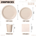 Tioncy 200 Pcs Disposable Paper Plates Cups and Napkins Party Supplies Serve 50 Guests Disposable Paper Dinnerware Set for Wedding Baby Shower Birthday Graduation Party Family Picnic(Ivory)