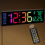 Soobest 14" Large Remote Digital Wall Clock with Timer for Living Room Home Gym, Plug in Big LED Electric Color Changing Clock with Date Day of Week Temperature Display for Elderly Seniors, Auto DST