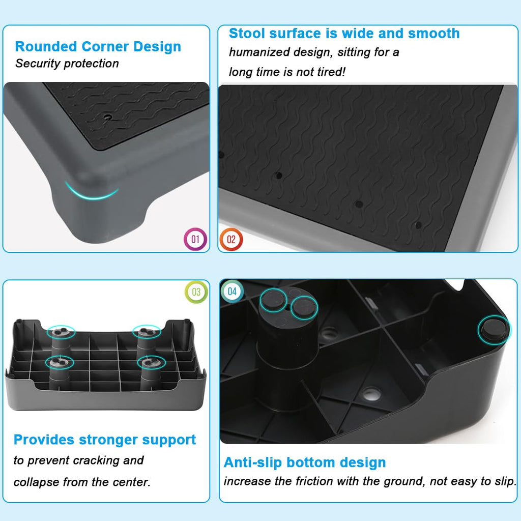 One Step Stool for Adults Elderly Non-Slip Step Platform Indoor and Outdoor Portable Wide Step Riser for Seniors,Safety Step for Car Bed Bedside Office Shower Stairs (Black)