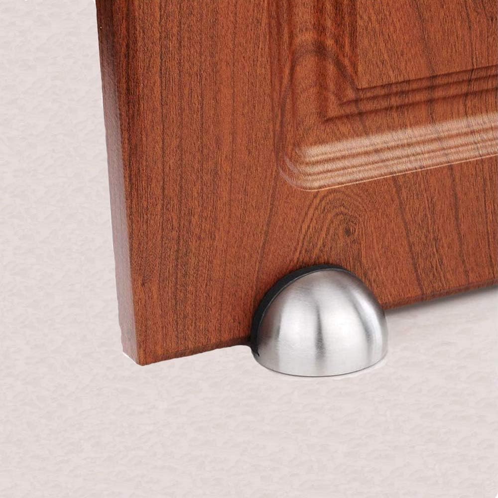 SMOOTHCLUE 2 Pack Door Stoppers, 3M Adhesive Door Holder Door Stop, Stainless Steel Door Stop for Home Hotel, Snowboard Hanger, No Need to Drill Floor Door Stop, Door Stopper Set with Rubber Bumper