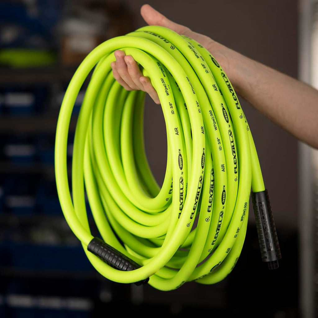 Flexzilla Air Compressor Hose, 3/8 in. x 50 ft., 1/4 in. MNPT Fittings, No-Kink, All Weather, Lightweight, Premium Hybrid Polymer, 300 PSI, ZillaGreen