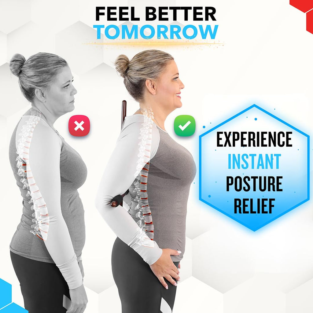 Wooden Posture Corrector for Women & Men - Neck, Shoulder & Back Stretcher - Dual Yoga Stick - Hunchback and Neck Hump Corrector - Back Straightener - Lower Back Support Sciatica Pain Relief Device