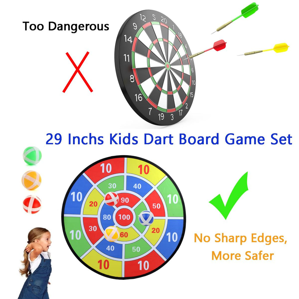 29" Kids Dart Board Game Set, Large Dart Board Toys with 24 Sticky Balls, Sticky Dart Board Indoor Outdoor Sport Fun Party Game Toys for Kids Boys Girls Ages 3 4 5 6 7 8 9 10