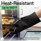 GORILLA GRIP BPA-Free Soft Silicone Oven Mitts, 550F Heat Resistant Waterproof Cooking Safety Gloves, Thick Cotton Lining, Flexible Gripping for BBQ Grilling, Kitchen Potholders Set, 12.5x8.3, Black