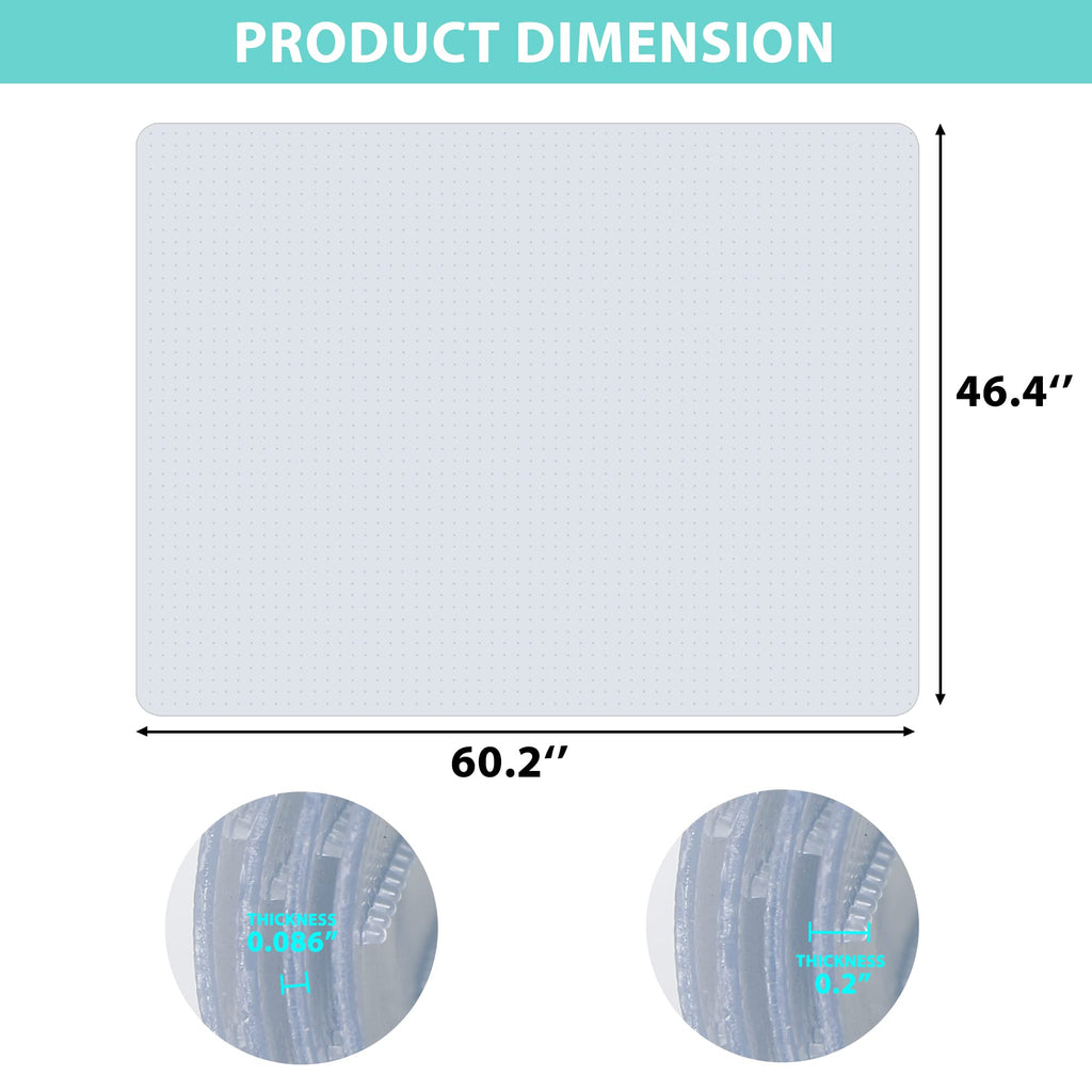 Office Chair Mat for Carpeted Floor 46” x 60” Clear Floor Protector Mat Anti Slip Computer Desk Chair Mat for Home Office (46” x 60” Rectangular)