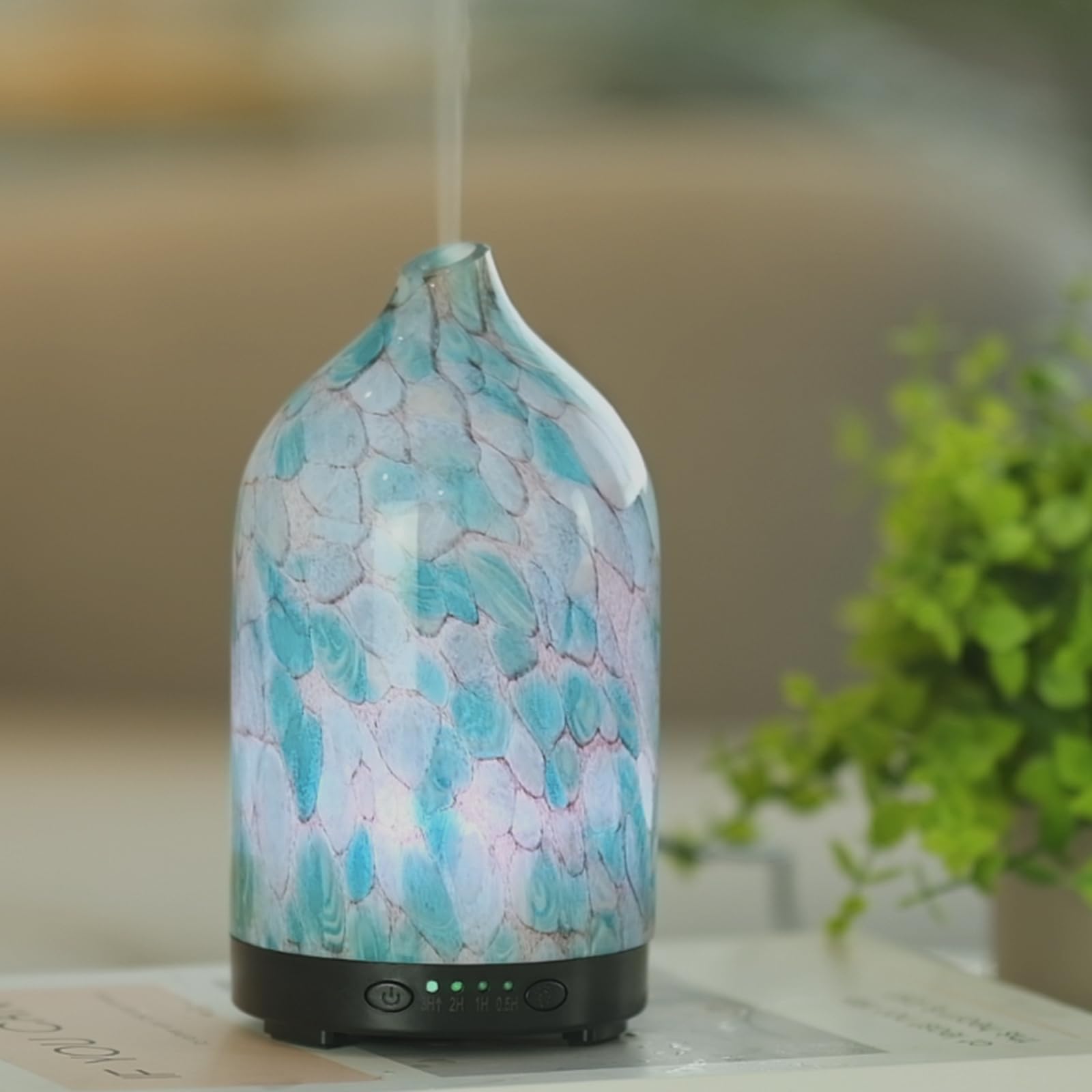 Essential Oil Diffuser Aromatherapy Diffuser - 120ml Glass Ultrasonic Cool Mist Scent Aroma Diffuser, Whisper Quiet with Auto Shut-Off, 4 Timer Setting &7 Colors Night Light for Home (Mountain Stone)