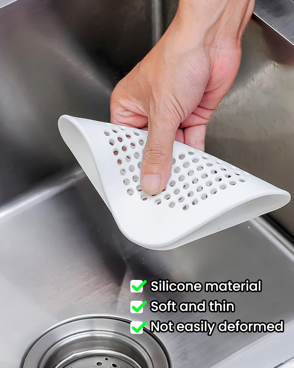 2Pcs Hair Drain Catcher, Square Drain Cover, Shower and Bathtub Hair Stopper for Bathroom, Kitchen, and Sink, Easy to Install, (Grey)