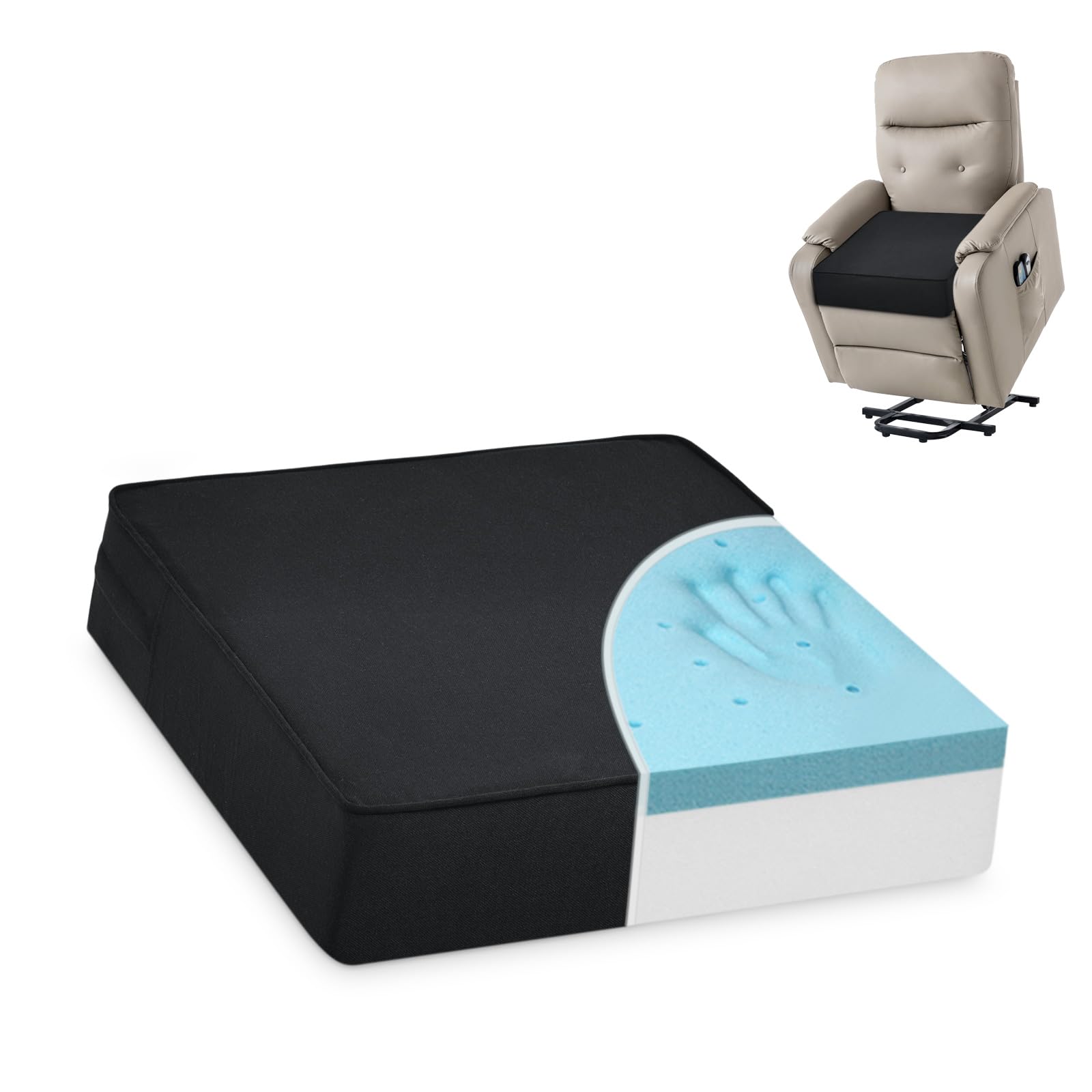 Shinnwa Gel Memory Foam Recliner Cushion for Elderly, Dual-Layer Foam Chair Pad, Extra Large Seat Cushion for Couch, Armchair, Wicker Chairs, Floor, 18 × 18 × 4in, Black