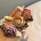 Elegant Satin Flower Hair Scrunchies Set, Handmade Camellia Hair Bands for Women, Fashion Floral Elastic Ponytail Holders