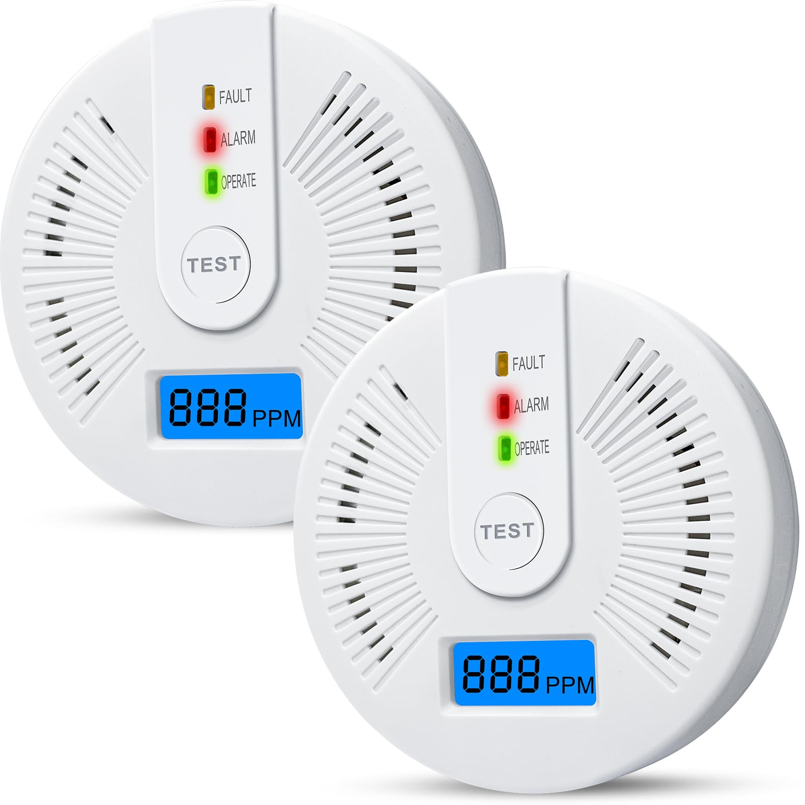 2 Pack Carbon Monoxide Detectors,CO Detectors Battery Powered,Carbon Monoxide CO Alarms with Light&Digital Display for Home,Bedroom,Kitchen,Office