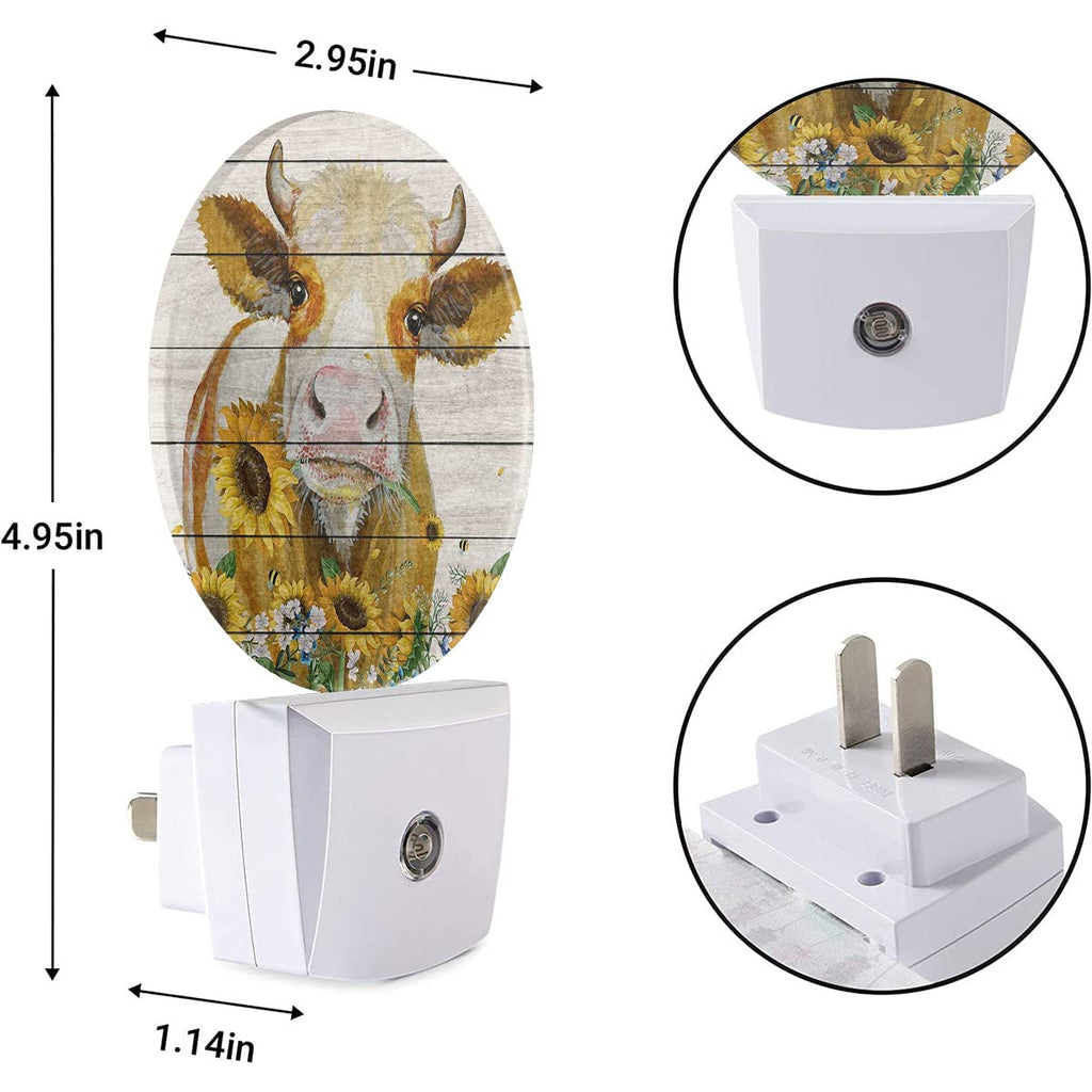 EKOBLA Rustic Farmhouse Cattle Night Light Cattle with Yellow Sunflower Night Lights Plug into Wall Auto on/Off LED Lamp Sleep Friendly for Boys Girls Seniors Elderly