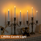 Homemory 6 Pcs Flameless Taper Candles with Remote, Timer, Dimmer, 9.6 Inches Plastic White Led CandleSticks with Flickering Light, Battery Operated Window Candles for Halloween Christmas Decoration