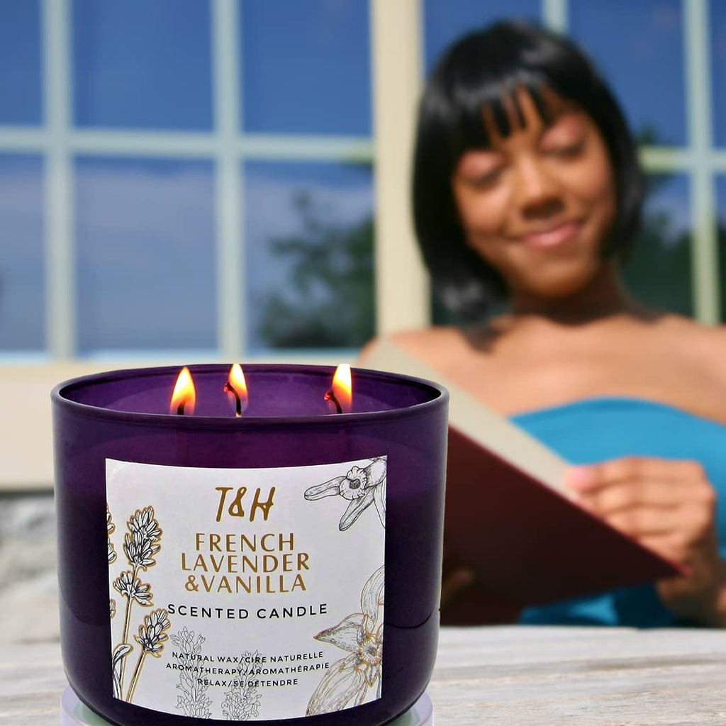 Lavender Vanilla Aromatherapy Candle 3-Wick | Scented Candle for Home | 15.8 oz Large Soy Candle | Relaxing Candle with Long Lasting Fragrance | Decorative Candle Gift for Women