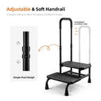 Step Stool with Handle, Non Slip Platform and Adjustable Handrail, 2 Step Stool for Seniors, Adults and Handicap, Heavy Duty Foot Stool for High beds, Kitchen, Bathtub, 350 lbs