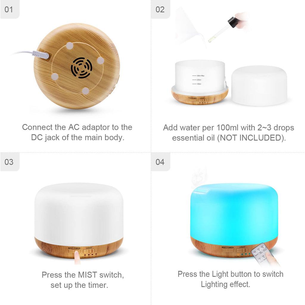 300ML Essential Oil Diffuser, Remote Control Ultrasonic Aromatherapy Oil Diffusers Cool Mist Humidifier, Waterless Auto-Off and 7 LED Light Colors for Bedroom, Yoga, SPA, Baby