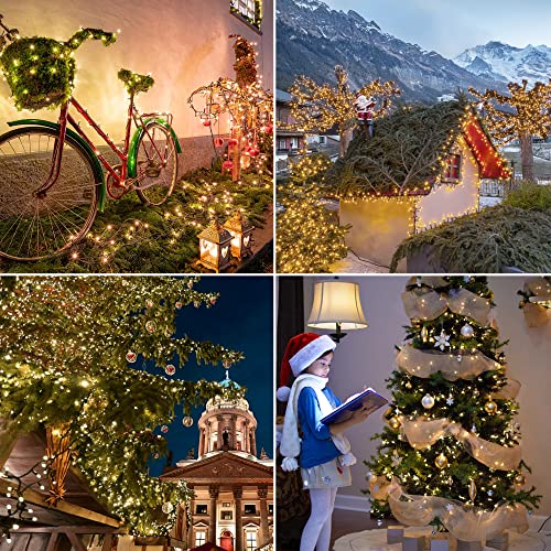 WATERGLIDE 2 Pack 50 LED Outdoor Christmas Lights, 16FT Battery Operated Mini String Lights with 8 Modes & Timer, Xmas Tree Lights Waterproof for Patio Garden Party Wedding Holiday Decor, Warm White