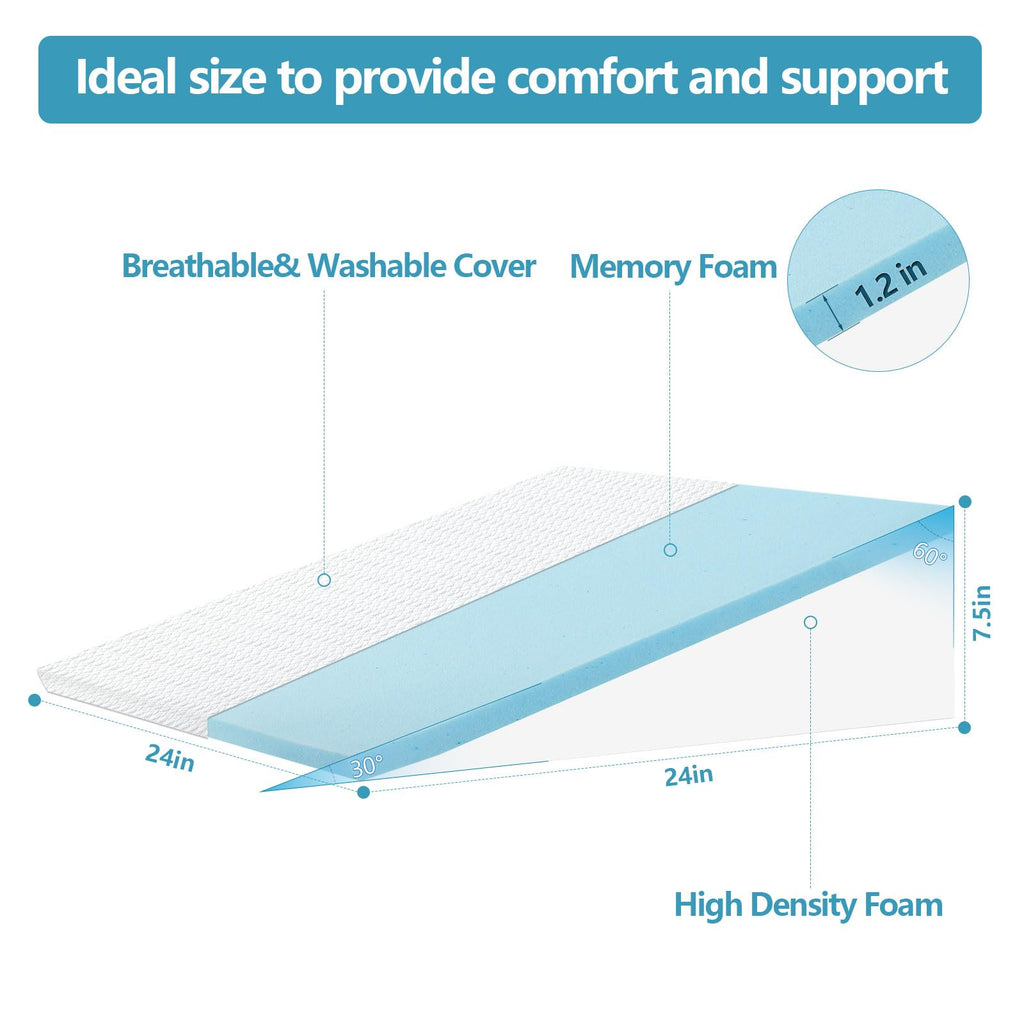 Nordjager Wedge Pillow for Sleeping & Resting, 24"x24"x7.5" Memory Foam Cushion with Grey White Patterned Polyester Cover, Ideal for Bedroom & Living Room – Comfortable Support for Adults