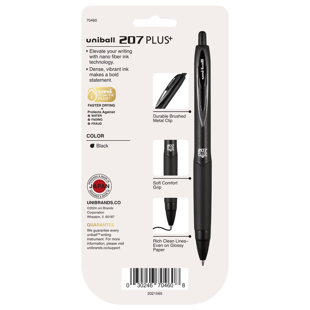 207 Plus+ Retractable Gel Pens, Medium Point (0.7mm), Black, 4 Pack
