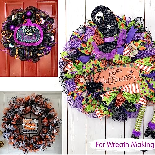 TONIFUL 2 Rolls 10 Inch Black Decorative Mesh Ribbbon Rolls, Fabric Mesh with Foil for Mesh Wreath Supplies, Front Door Wreath Crafts Tree Decor Christmas NewYears Halloween Decoration (10 yds/roll)