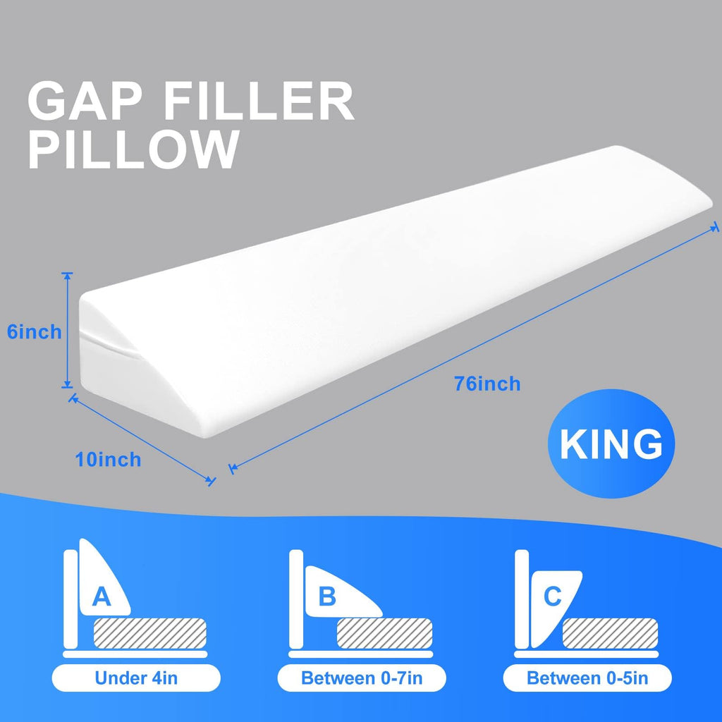 Talcusble King Size(76"x10"x6") Bed Wedge Pillow Plus/Bed Gap Filler for Headboard/Triangle Bolster Pillow/Fill The Gap(0-8") Between Your Headboard and Mattress/Wall(White)