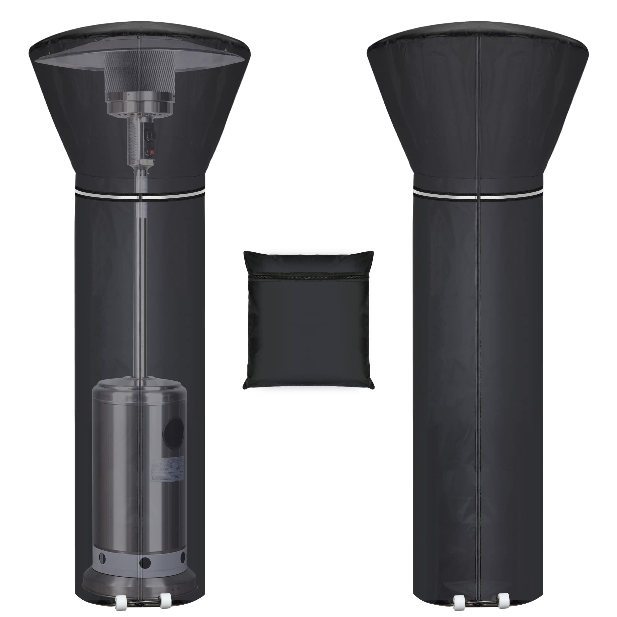 Patio Heater Covers with Reflective Strip,Outdoor Heater Cover Waterproof,Dustproof,Wind-Resistant,Sunlight-Resistant,Snow-Resistant,Black,89.5''x 33.5" Dome x 19.5" Base