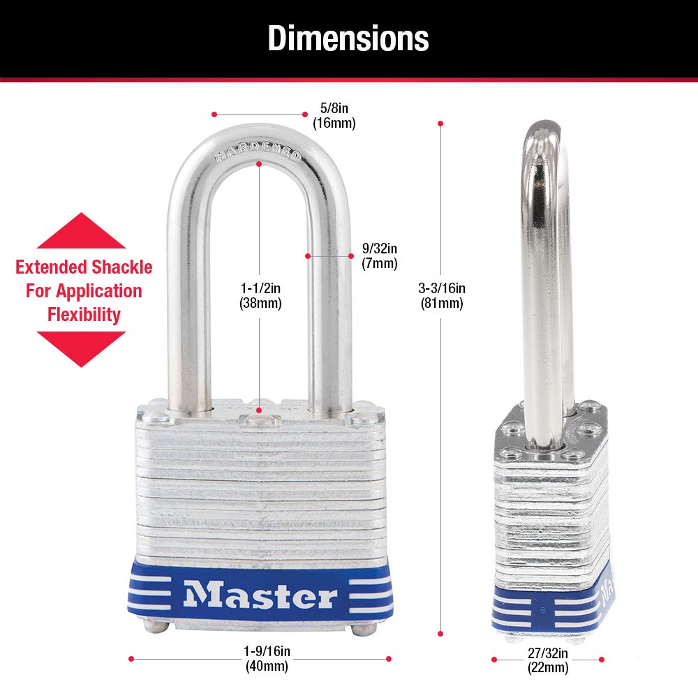 Master Lock 3TLF Laminated Steel Padlock with Key, 2 Pack Keyed-Alike