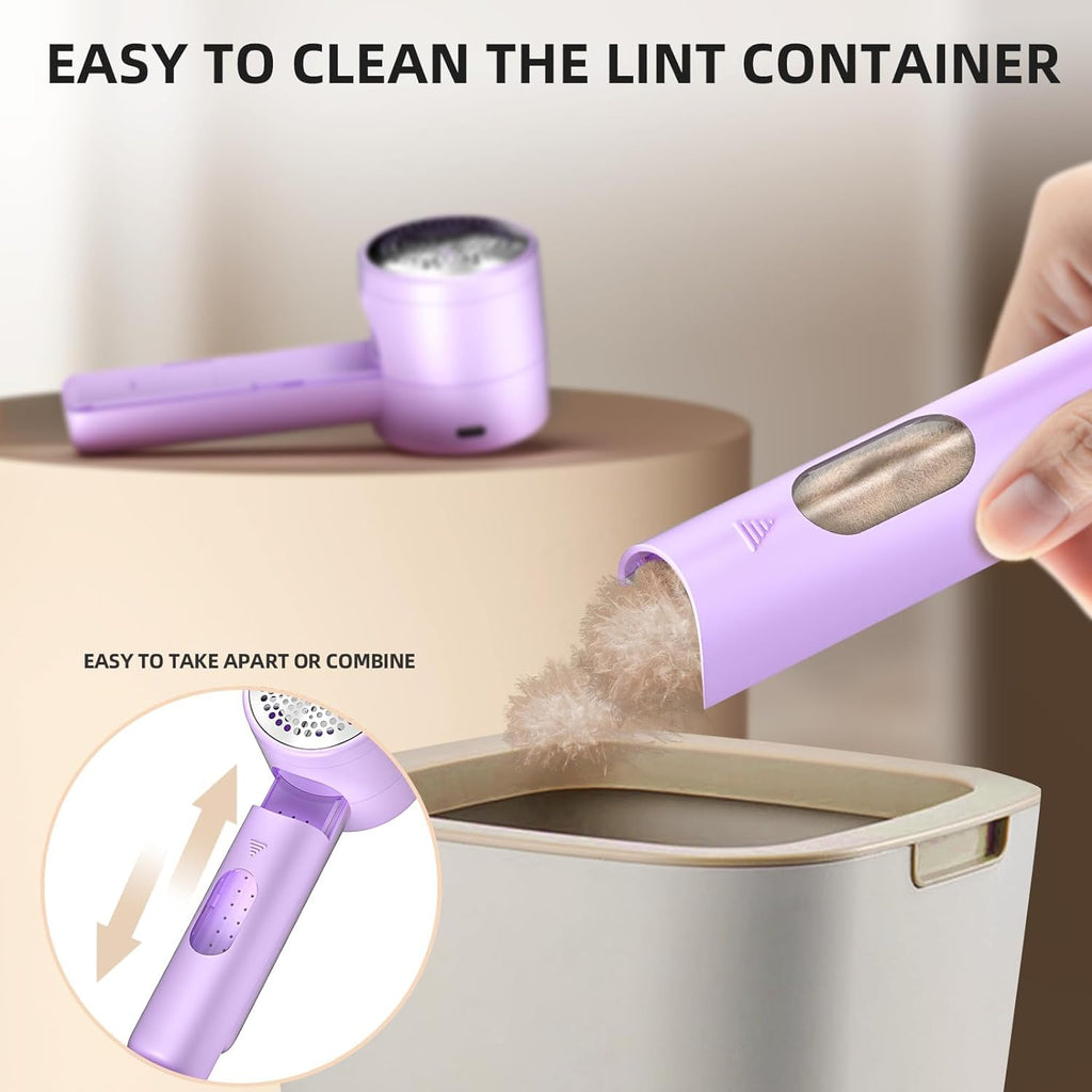 Fabric Shaver, Lint Remover Rechargeable, Electric Portable Sweater Defuzzer with 3 Speeds, 6 Leaf Blades, Digital LED Display to Remove Pilling for Clothes, Rosa