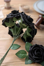 Floroom Artificial Flowers 50pcs Real Looking Black Foam Fake Roses with Stems for DIY Wedding Bouquets Centerpieces Arrangements Party Tables Home Halloween Decorations