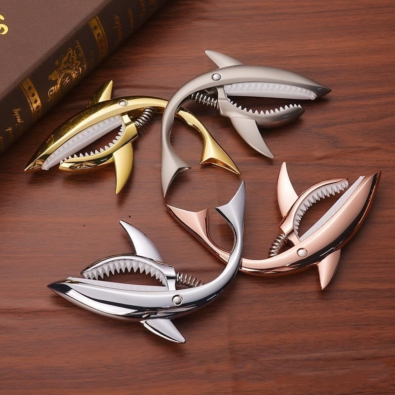 Guitar Capo Shark Guitar Capo Acoustic Capo Electric Guitars Capo Premium Zinc Alloy Guitar Accessories Ukulele Mandolin Banjo Bass (Gold with 6 Picks)