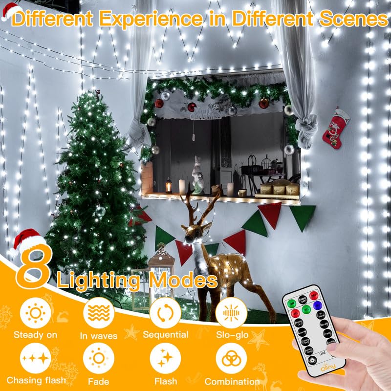 Ollny Christmas Lights 1000 LED 330 FT, IP67 Waterproof Plug in Christmas Tree Lights with Remote, 8 Modes, 3 Timers, Dimmable, House Xmas Indoor Decorations Outdoor Christmas Lights (Cool White)