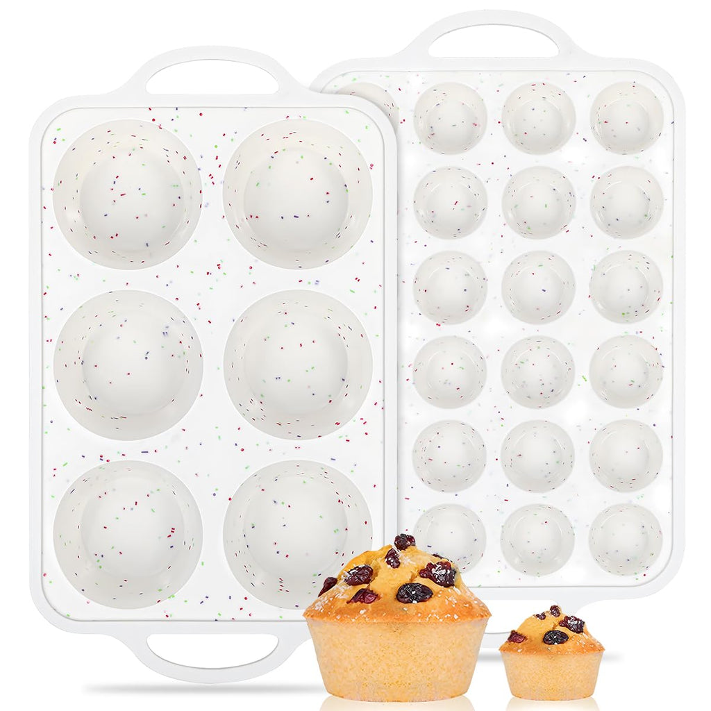 Silicone Muffin Pans for Baking, Metal Reinforced Frame Jumbo 6 Cups & Mini 24 Cups Cupcake Pan Nonstick Muffin Pan for Homemade Baking Easy to Handle