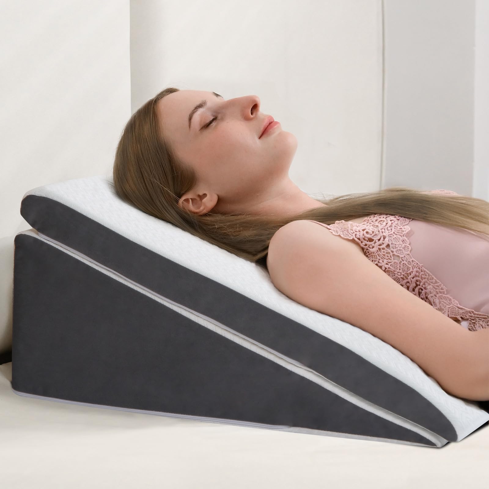 Vekkia 2-Pack Adjustable Wedge Pillow for Sleep Apnea & Back Pain, Memory Foam Triangle Pillow for Acid Reflux, GERD, Snoring, Surgery Recovery, Leg Elevation, 2 Heights & Softness Options(10IN)
