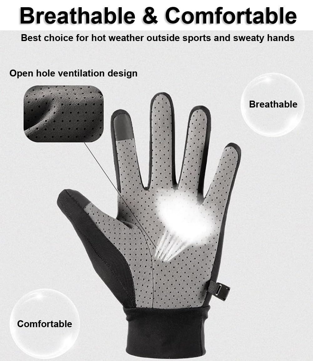 Full Finger UV Protection Gloves - Women & Men's Thin Fishing, Hiking, Cycling, Driving, Gym Gloves (Grey, Large)