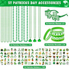140PCS St Patricks Day Accessories, St. Patrick's Day Glasses Bracelets Tattoos Beads, Irish Glasses Bracelets Tattoos Beads Stuff Bulk, Shamrock Saint Patricks Parade Throw Party Favor Decorations