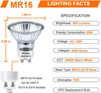 Vinaco GU10 Bulb, 6 Pack Halogen 120V 50W, Dimmable, MR16 GU10 Light Bulb with Long Lasting Lifespan, gu10+c for Track&Recessed Lighting, Gu10 Base Bulb, 50W MR16/FL/GU10, Warm White