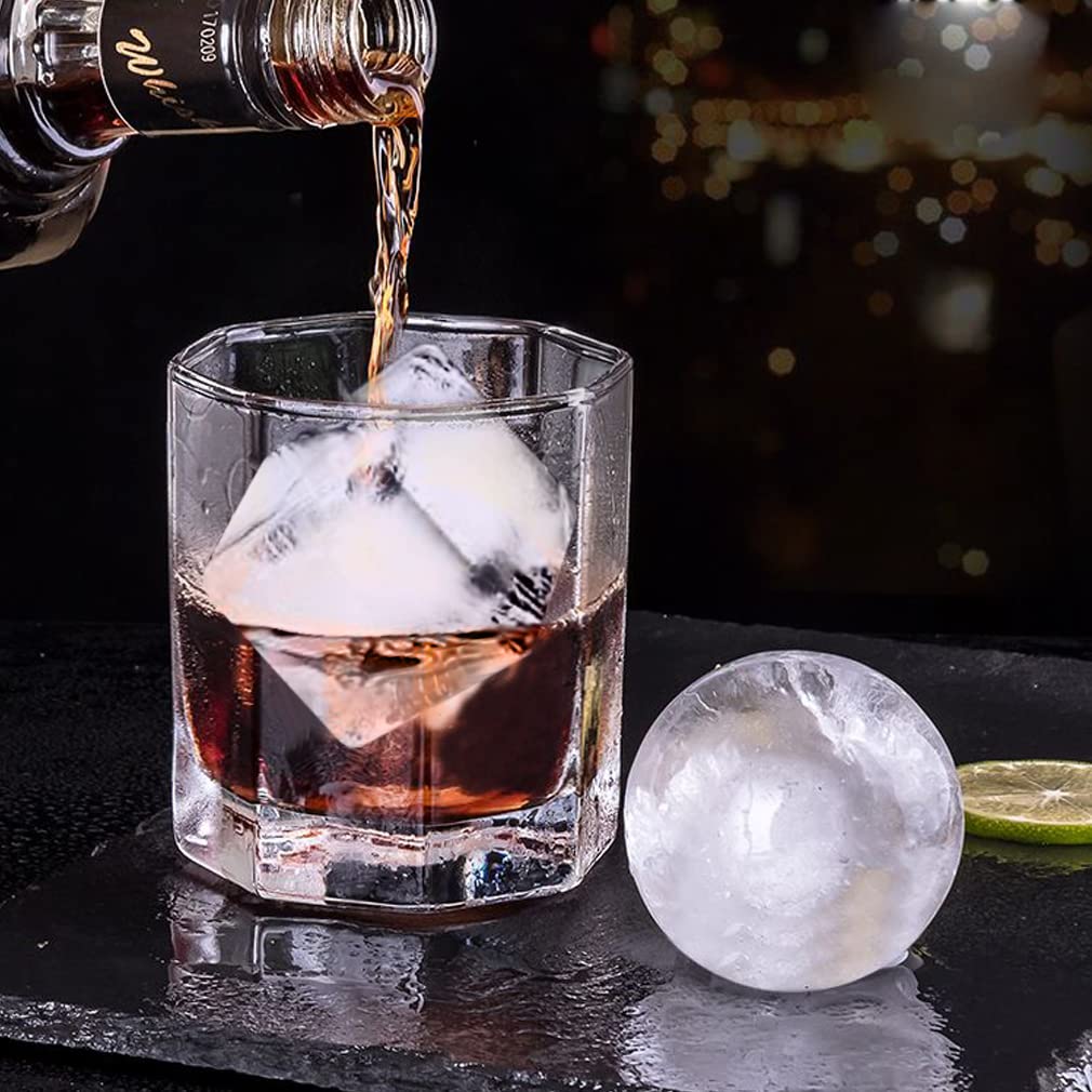Ice Cube Trays (Set of 2), Sphere Ice Ball Maker with Lid & Large Square Ice Cube Maker for Whiskey, Cocktails and Homemade, Keep Drinks Chilled Black