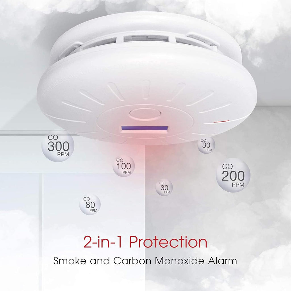 3 Pack 10 Year Battery Operated Smoke Detector and Carbon Monoxide Detector, Travel Portable Photoelectric Fire Co Alarm for Home, Kitchen