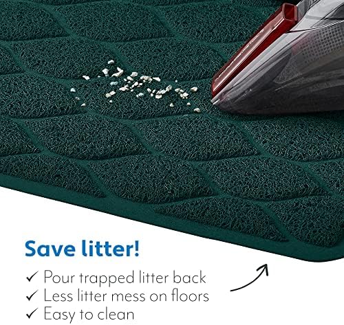 MIGHTY MONKEY Waterproof BPA Free Cat Litter Box Trapping Mat, Easy Clean Floors, Textured Backing, Soft on Sensitive Kitty Paws, Cats Accessories, Less Waste, Stays in Place, 35x23, Hunter Green