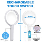 30X Charge Magnifying Glass with Light, NUEYiO 4.33Inch Large Handheld Magnifying Glass 20 Daylight LEDs, Third Gear Dimming Lighted Magnifier for Seniors Reading Inspection Coin Collection Jewelry