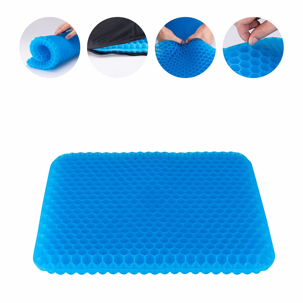 Yunqing Gel Seat Cushion, Chair Cushions with Non-Slip Cover, Breathable Honeycomb Car Seat Cushion for Pressure Relief Back Pain, Home Wheelchair Office Chair Cushion (16x14x1.6 inch)