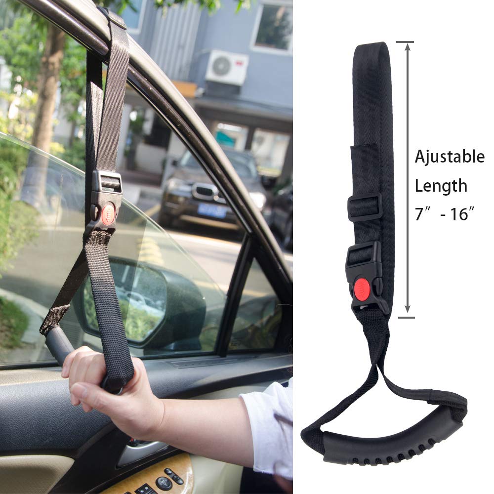 ZipSeven Car Handle 1 Piece Portable Automotive Handle Assistance Mobility Aid Adjustable Auto Assist Grab Bar Vehicle Seat Transfer Handles Handicapped Accessories for Able Elder - Black