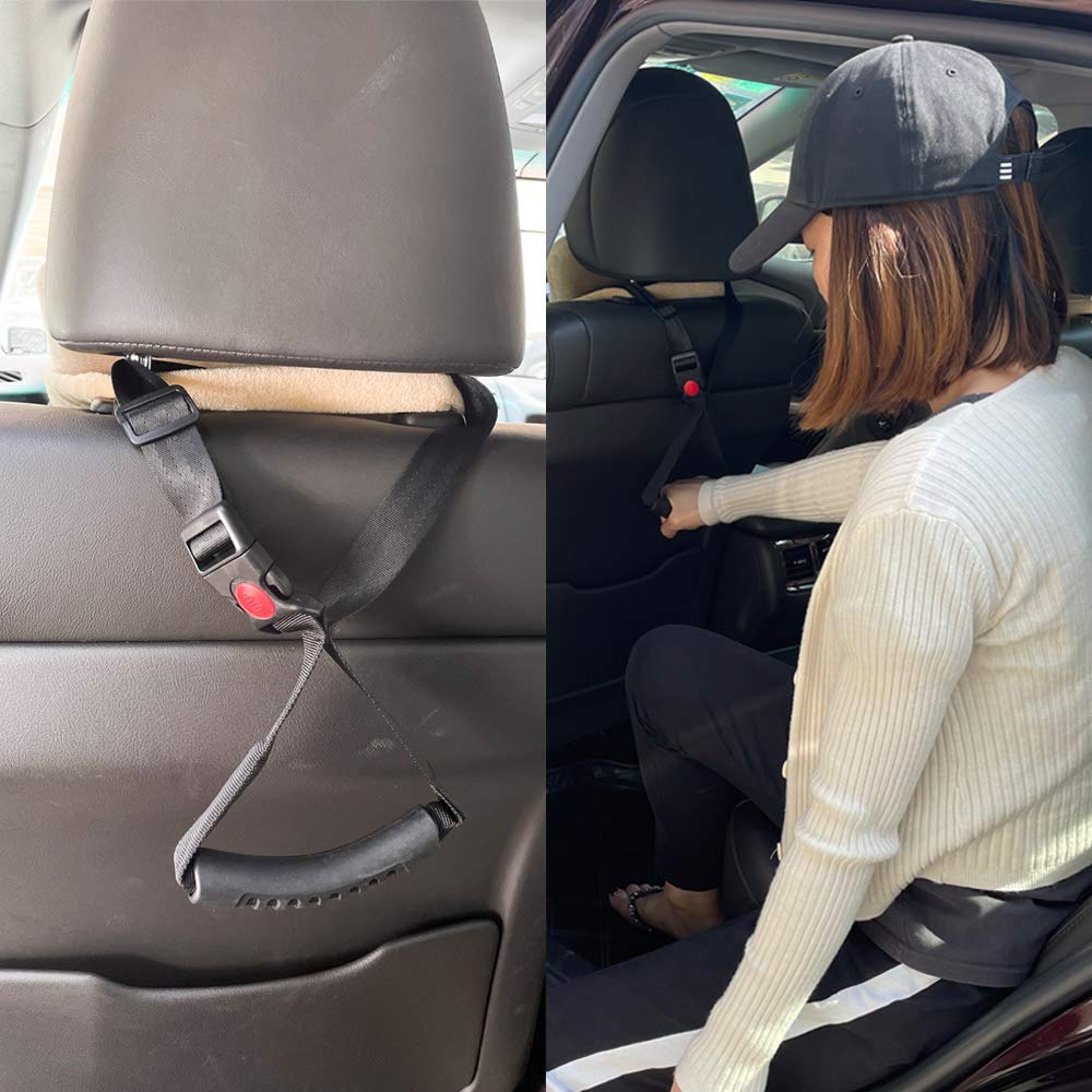 ZipSeven Car Handle 2 Piece Portable Automotive Handle Assistance Mobility Aid Adjustable Auto Assist Grab Bar Vehicle Seat Transfer Handles Handicapped Accessories for Able Elder - Black