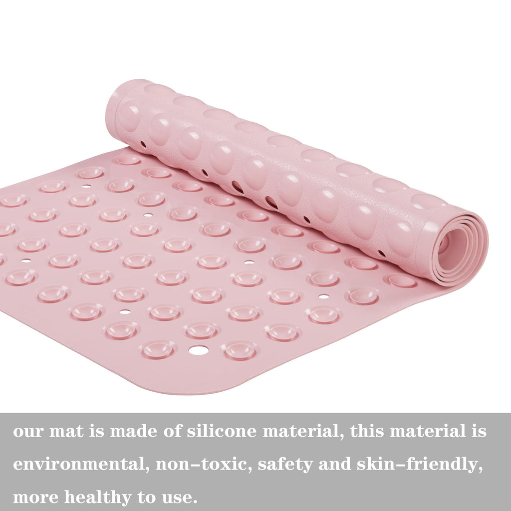 YANZIFLY Bathtub Mat for Shower: Soft Silicone 16X40 Inch Bath Mat Non Slip with Suction Cups Tub Mat for Bathroom for Kids Elderly Extra Large Shower matt Machine Washable - Pink