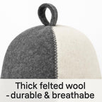 Premium Sauna Hat – 100% Natural Wool, Handmade Sauna Headwear for Men and Women – Eco-Friendly, Breathable, Insulating Hat for Sauna, Steam Room, Banya, and Bathhouse – One Size Fits All, White-Grey